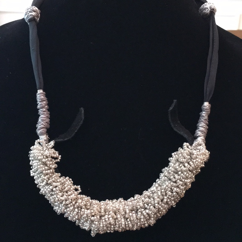 Handmade leather chiffon glass seed bead & silver